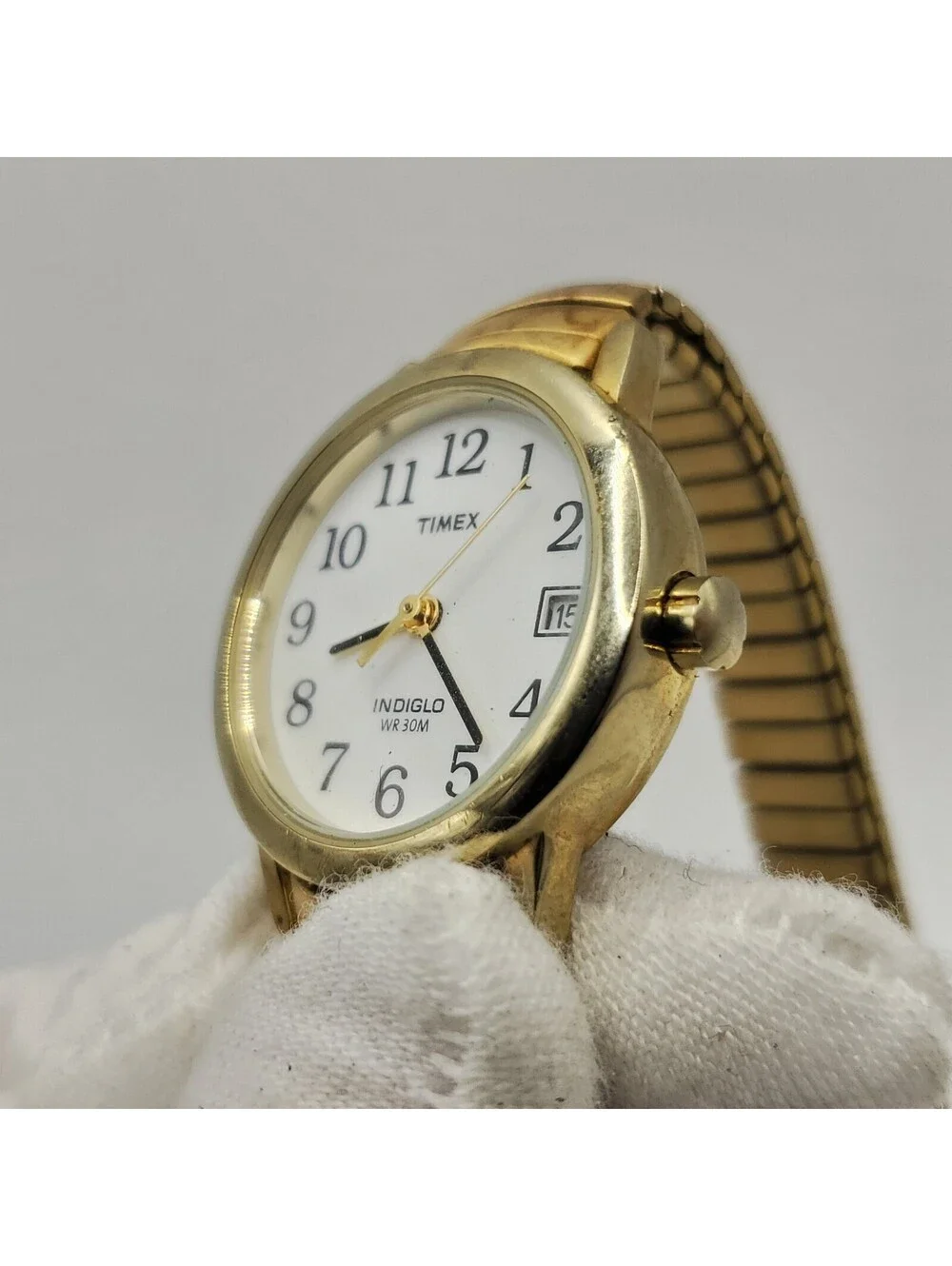 Timex Indiglo Womens Watch 25mm Gold Tone Stretch Band Date Dial New Battery